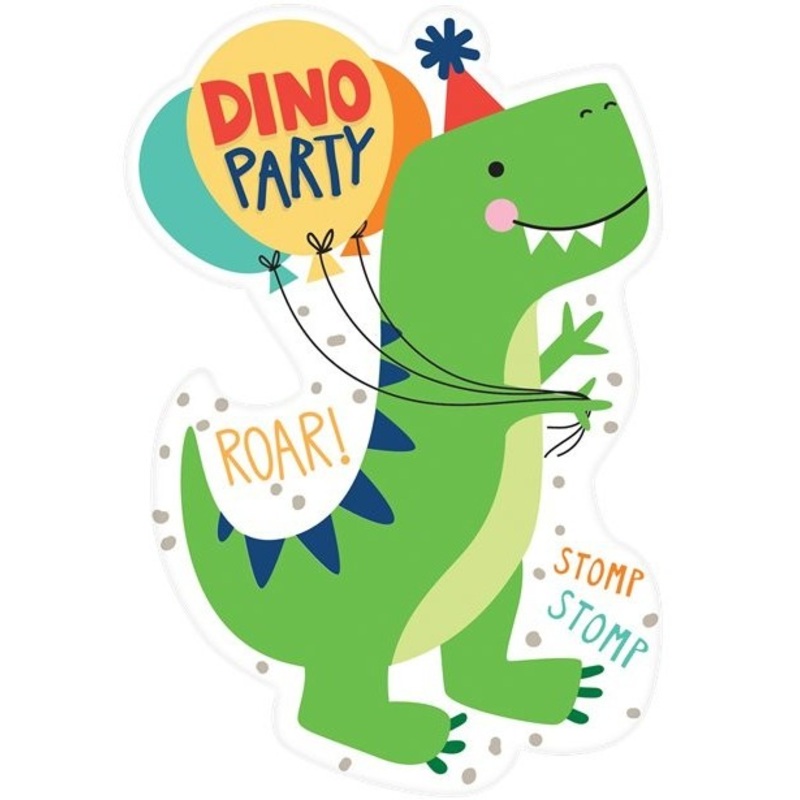 8 party dinosaur invitation cards 10cm