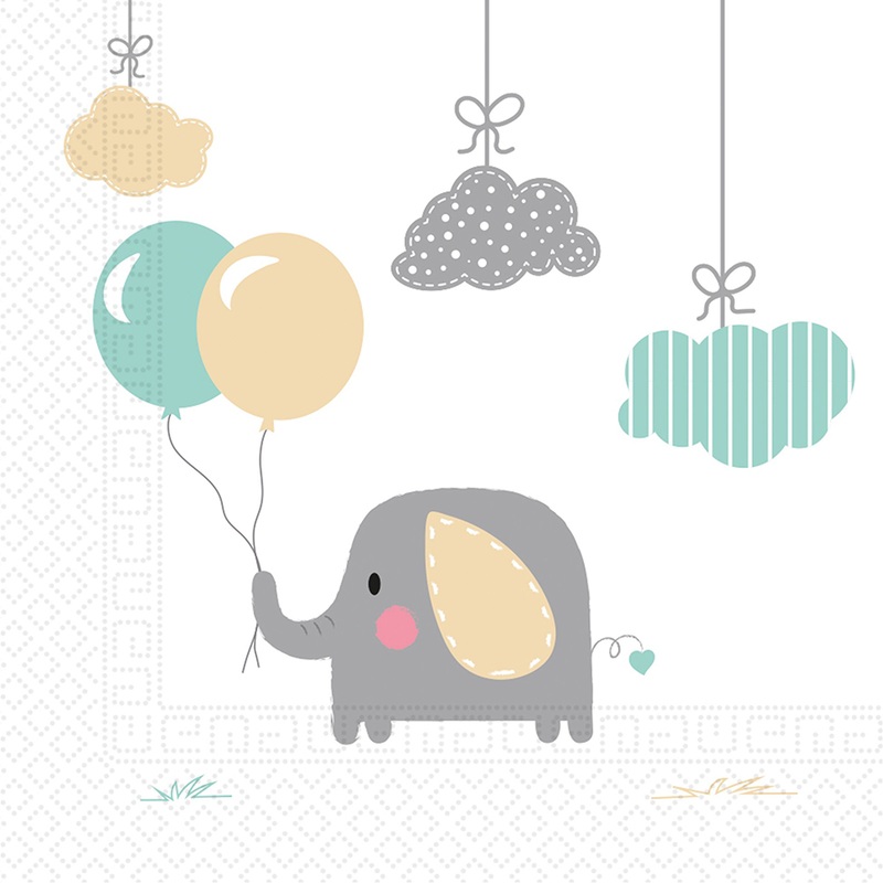 20 baby elephant napkins compostable 33x33cm