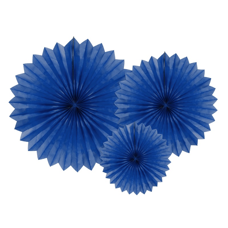 3 paper rosettes Partystar dark blue