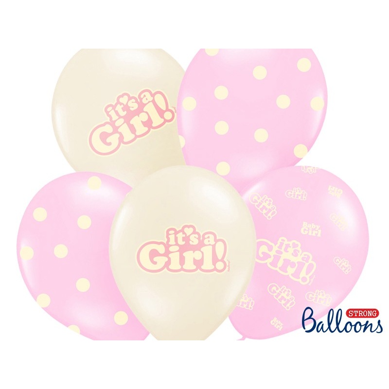 6 balloons Its a Girl vanilla pink 30cm