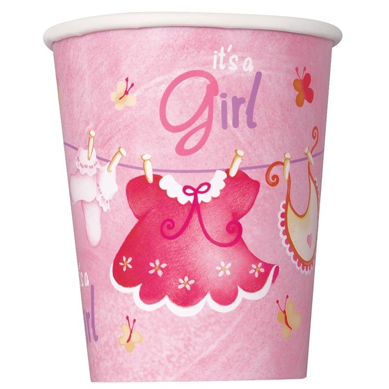 8 Baby Girl Emilia Party Paper Cups 266ml