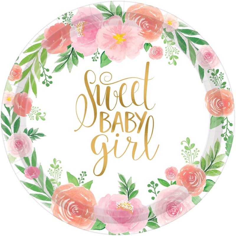 8 Sweet Baby Girl plates 18cm