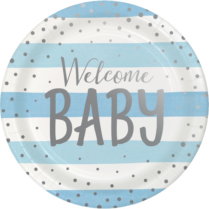 8 Welcome Baby Boy paper plates 23cm