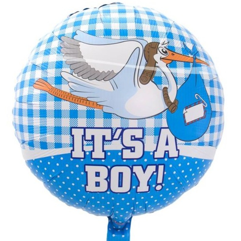Foil balloon stork brings boys