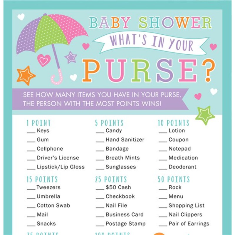 Whats in your purse baby shower party game