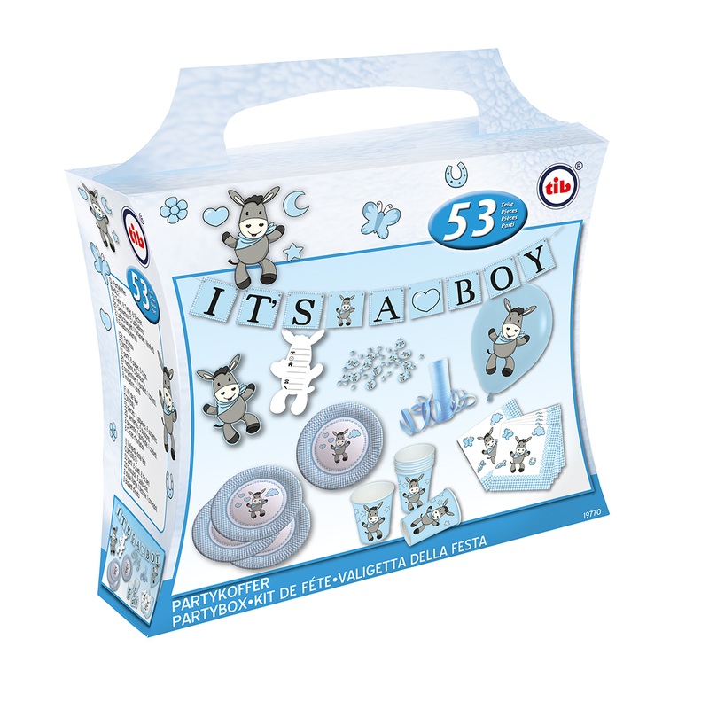 52 pcs. Decoration set Sweet Donkey blue party case