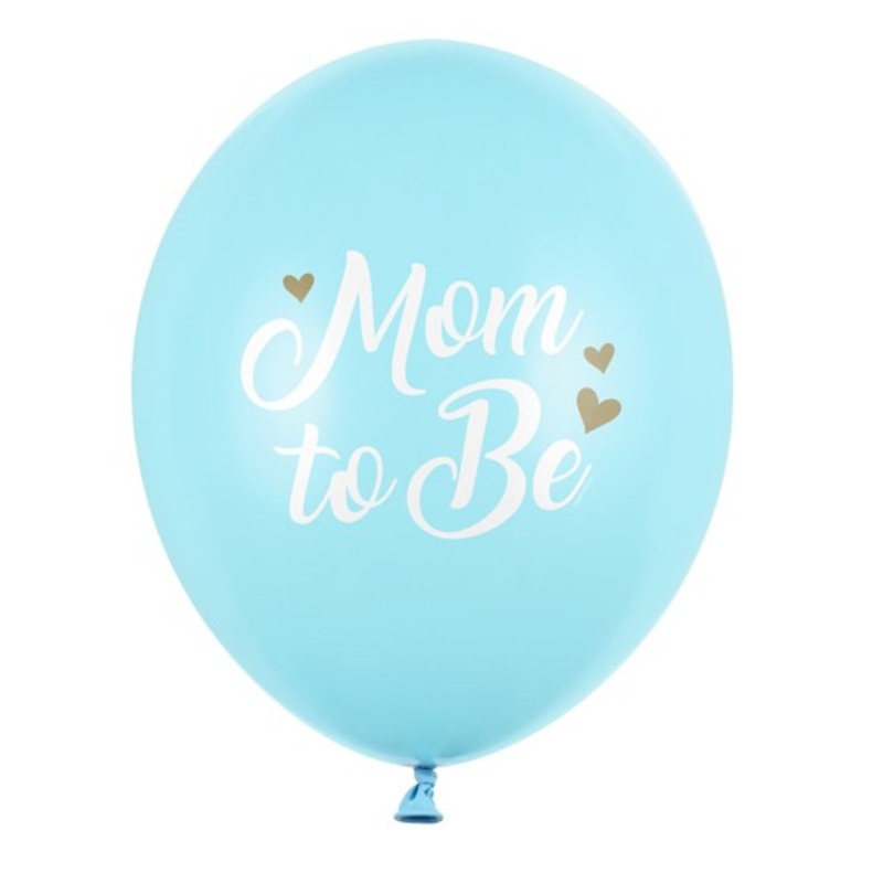 6 blue mom to be balloons 30cm