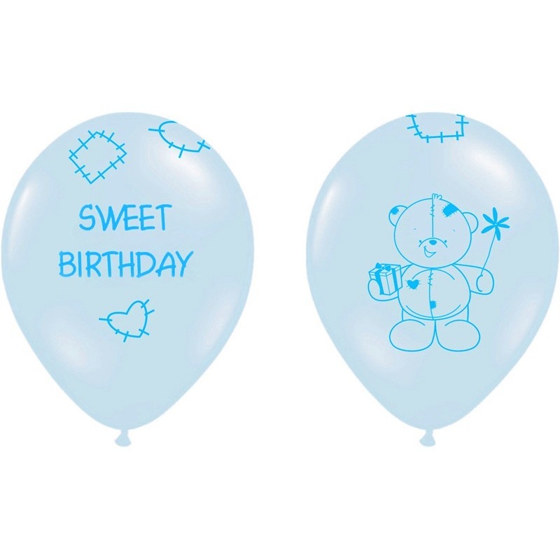 6 cuddly bear birthday balloons blue