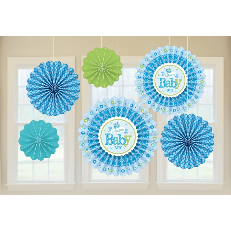 6 Welcome Baby Boy paper rosettes