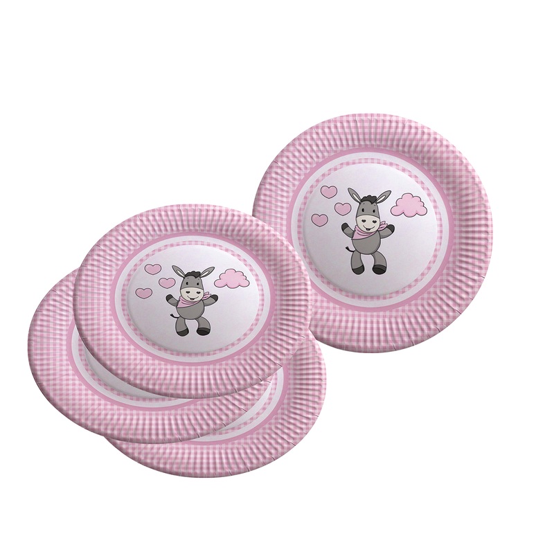 8 pink donkey paper plates
