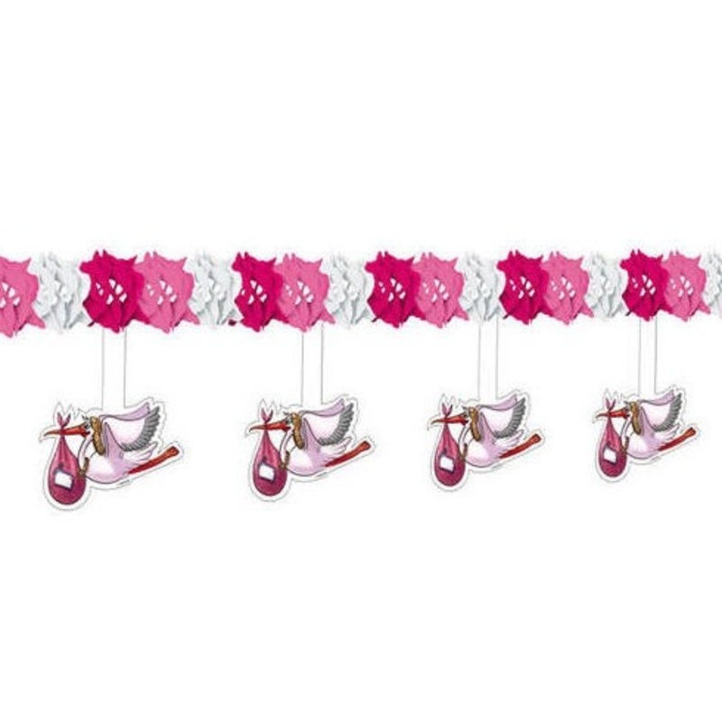 Baby girl garland with stork pink