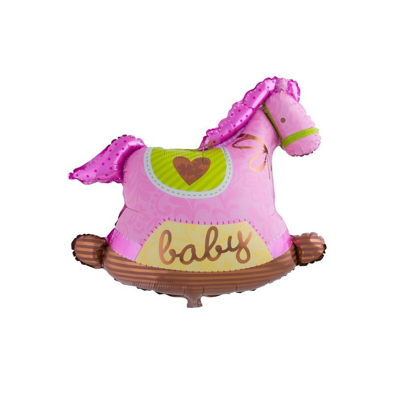 Foil balloon rocking horse baby in pink