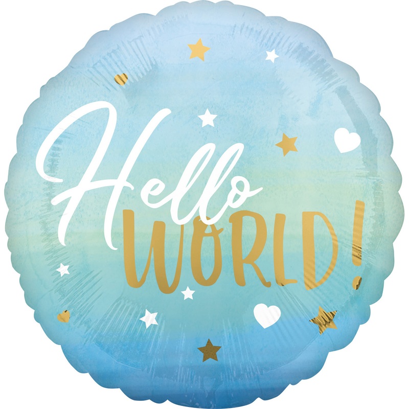 Hello World foil balloon blue 45cm
