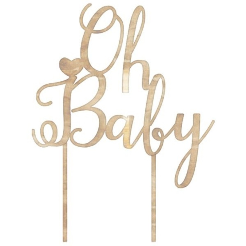 Oh baby cake decoration made of wood 12.5cm