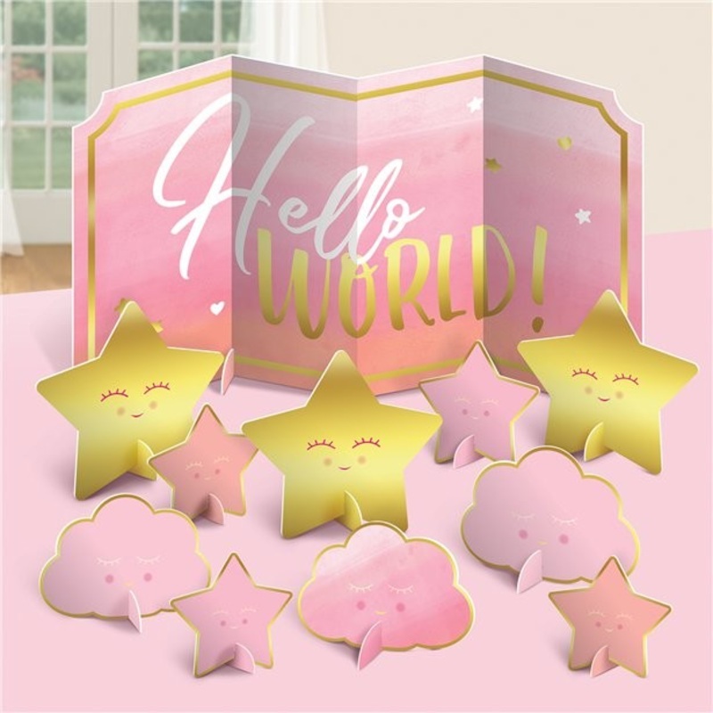 Pink Hello World table decoration set