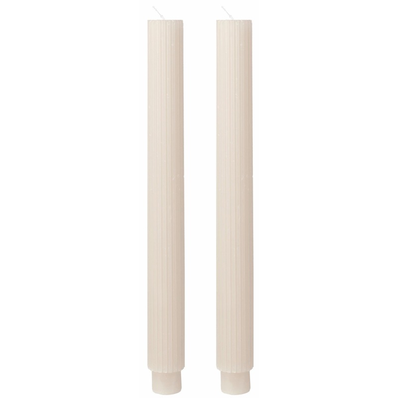 2 Ivory ribbed candles 27cm