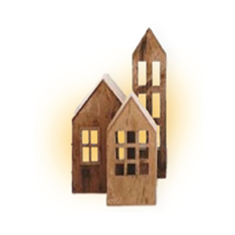 4 LED Illuminated Wooden Houses - Winterland