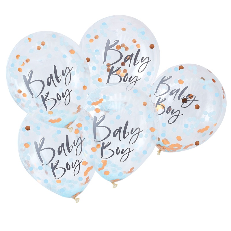 5 Newborn Star Baby Boy confetti balloons 30cm