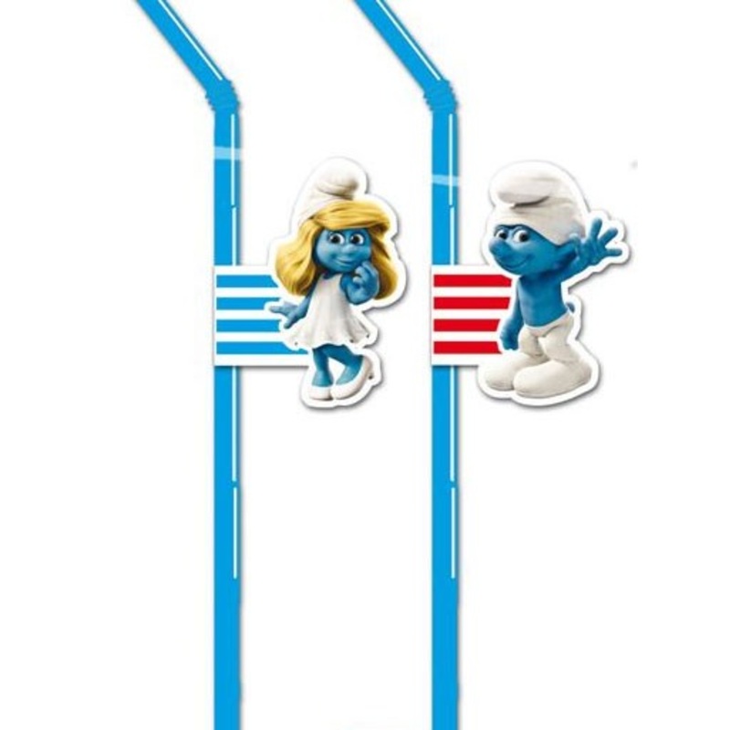 6 smurfy straws blue