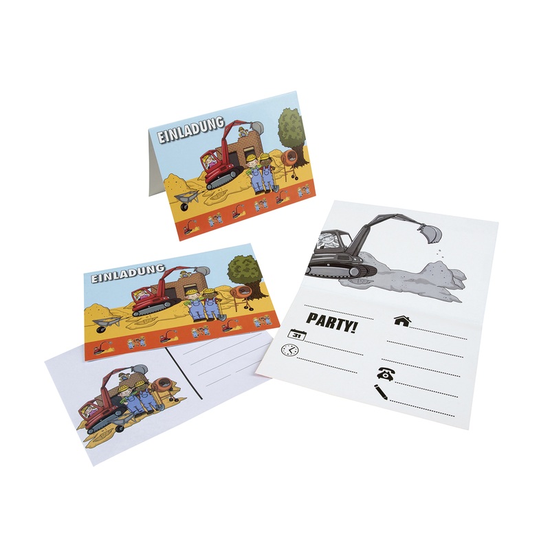 8 pack of invitation cards construction site with A6 envelopes