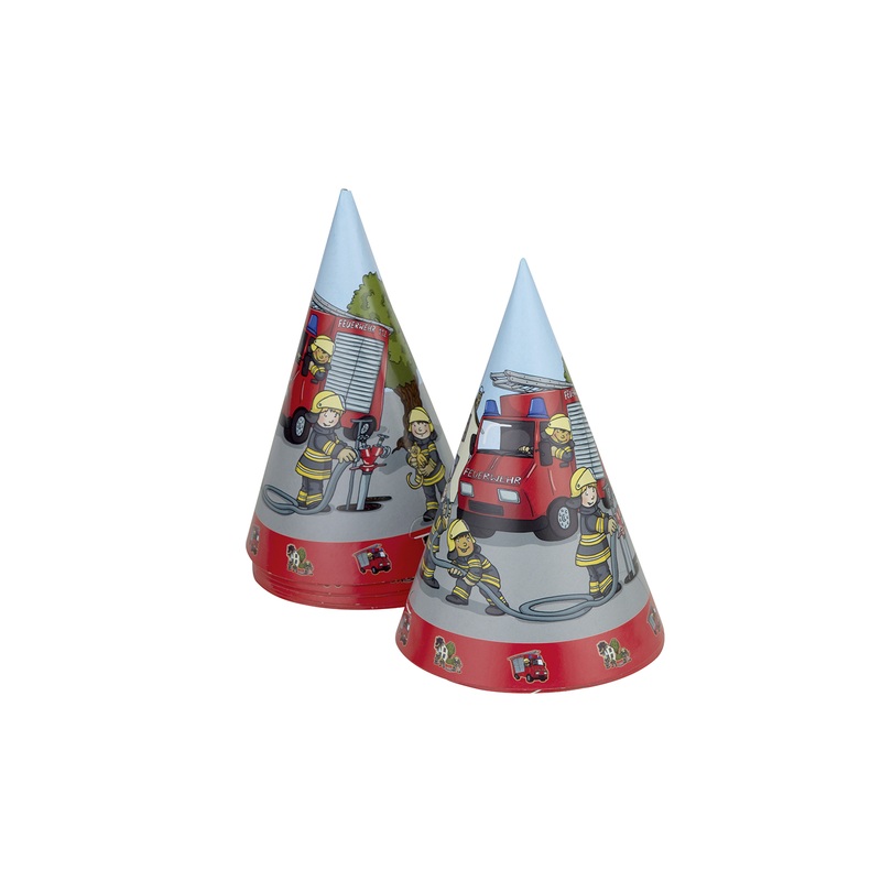 Fire brigade alarm party hat set of 8 15cm