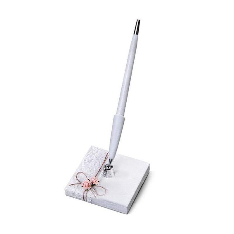 Playful pen holder and pen with rose decoration