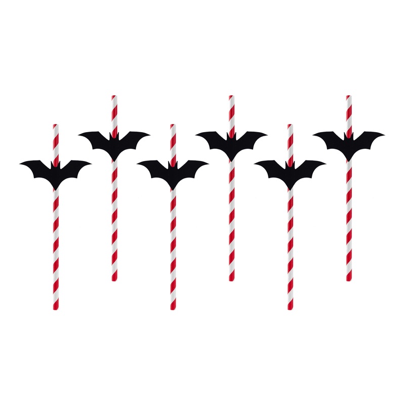 6 Bat Straws Red 24cm