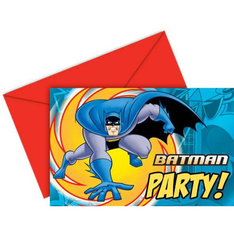 6 Batman invitation cards 14 x 9cm