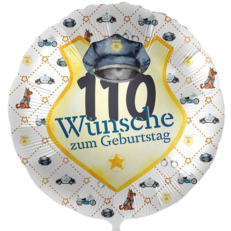 Polizei Geburtstags Folien Ballon 110 Wnsche zum Geburtstag