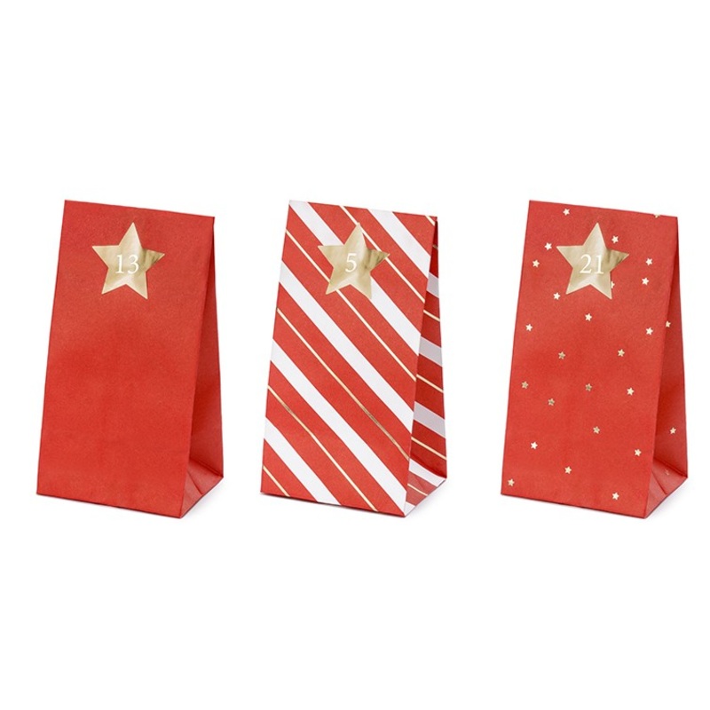 24 red and white advent calendar bags 8 x 18 x 6.5cm