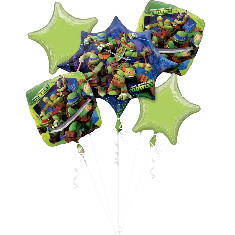 5 foil balloons in ninja turtles design