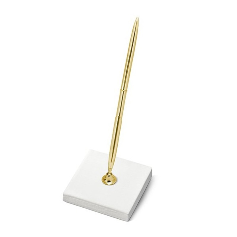 Cream colored pen holder with gold pen
