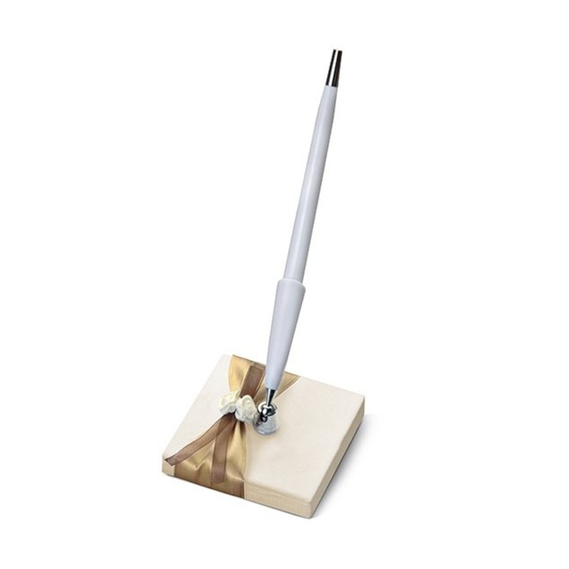 Gold cream pen holder with white pen