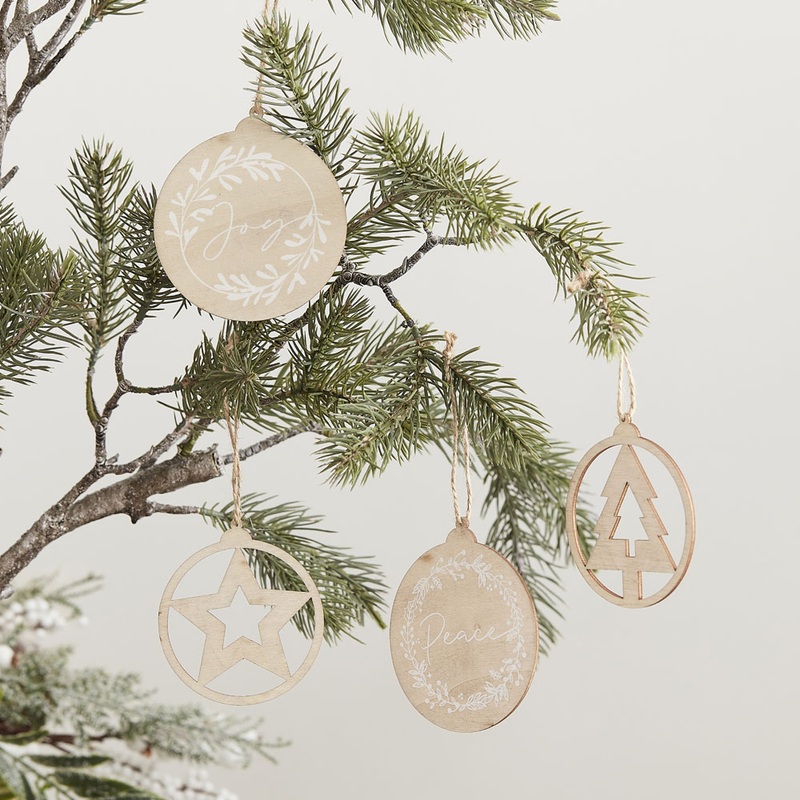 Tree ornaments made of wood, 4 pieces