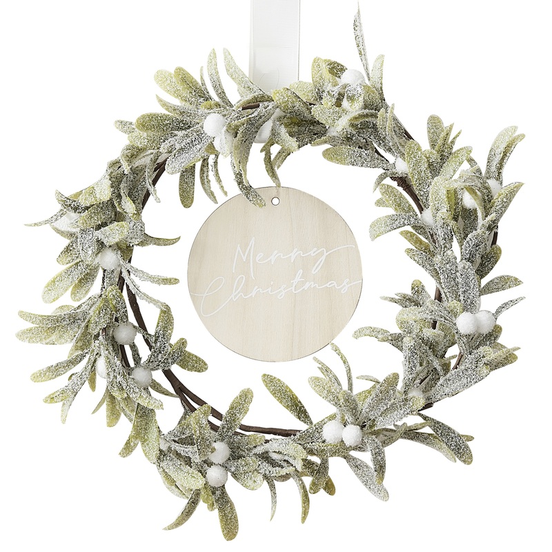 White Christmas mistletoe wreath 30cm