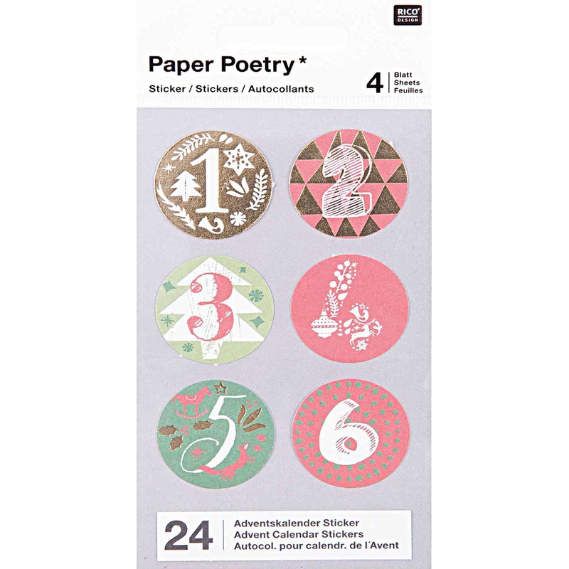 24 colorful advent calendar number stickers