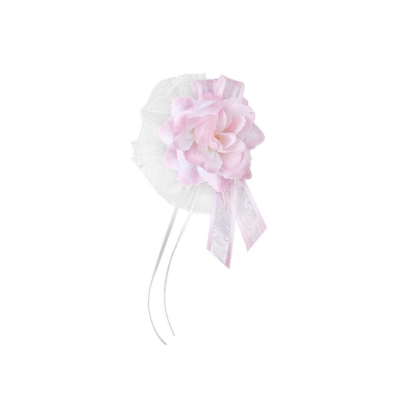 4 pink tulle roses with bow car jewelry