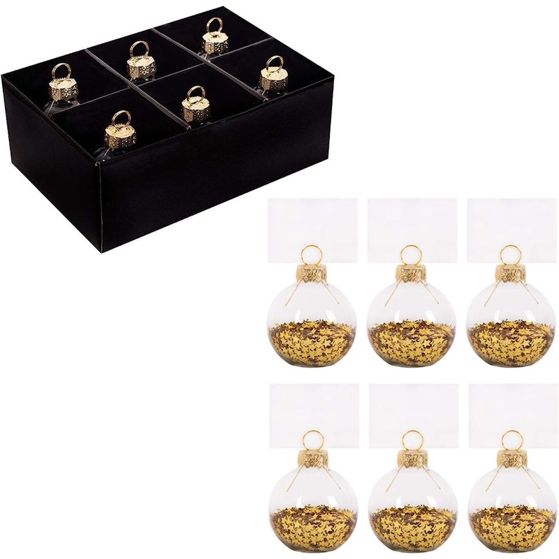 6 gold star confetti glass balls with place cards