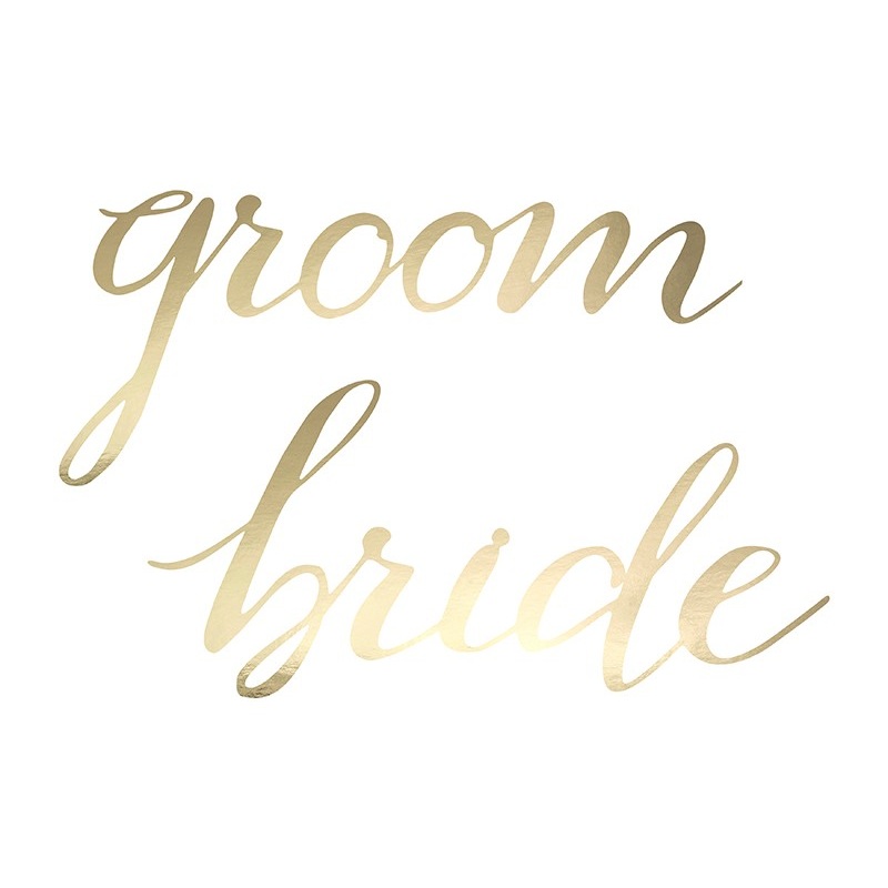 Chair signs Groom Bride Gold Metallic