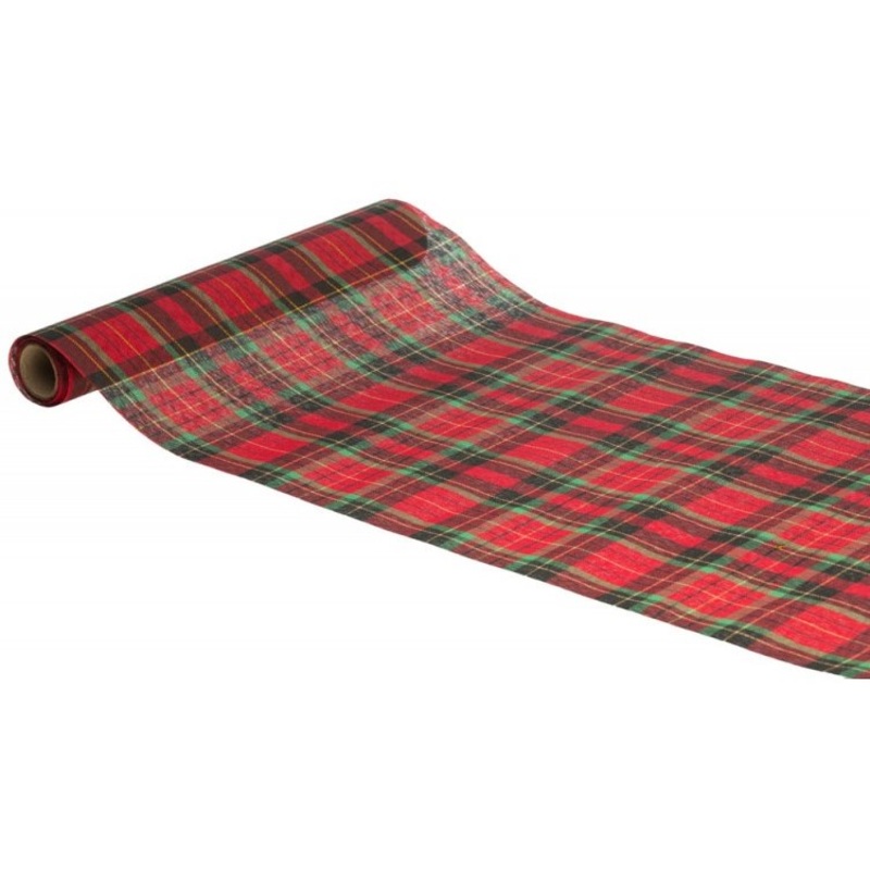 Checkered table runner red-green-gold 3m