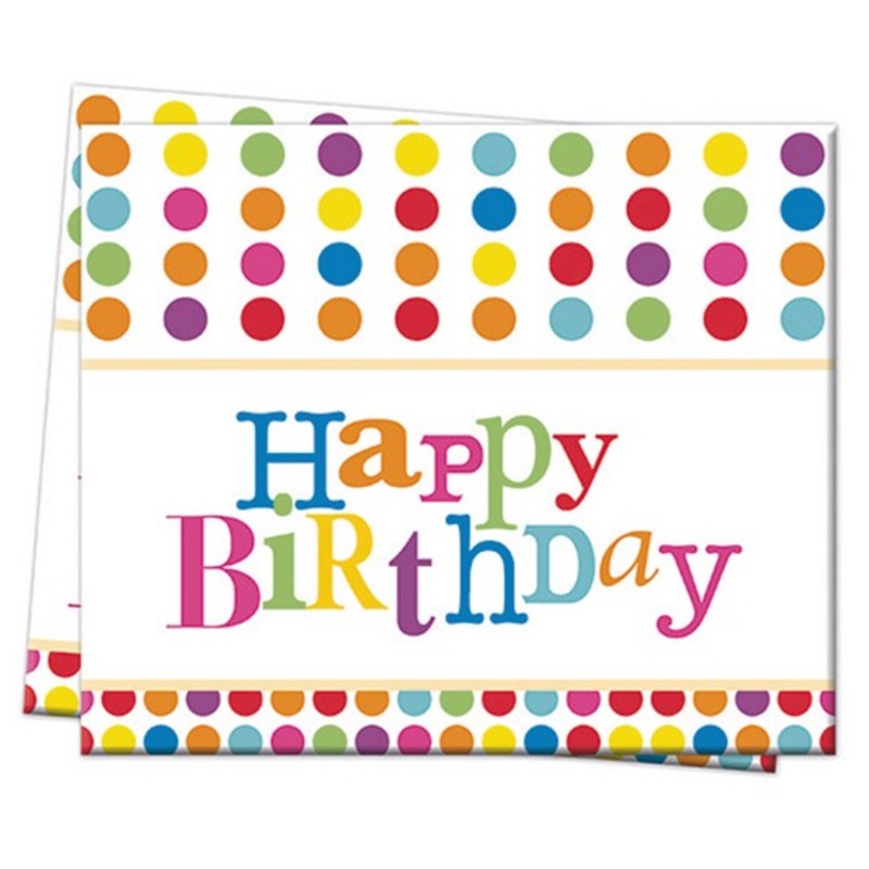 Colorful Happy Birthday tablecloth 1.8 x 1.2m