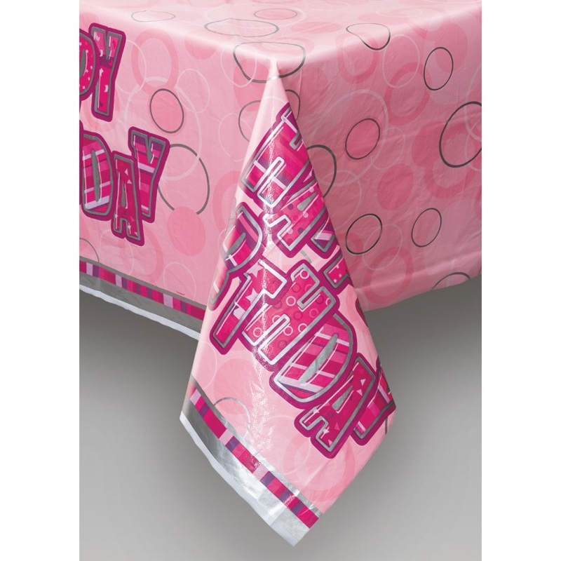 Happy Pink Sparkling Birthday tablecloth 137 x 213cm