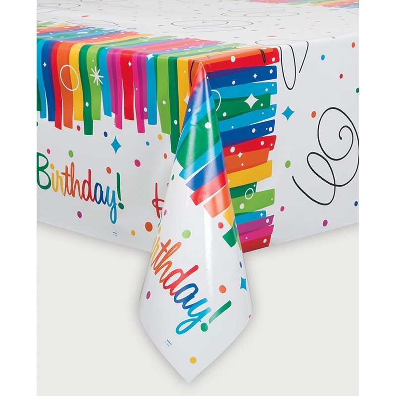 Rainbow Swirl Happy Birthday tablecloth 137 x 213cm
