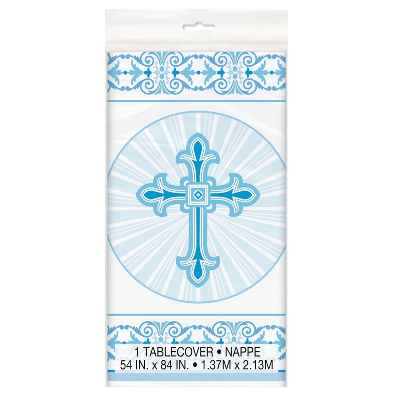 Tablecloth Be Blessed Cross Blue 1.37 x 2.13m