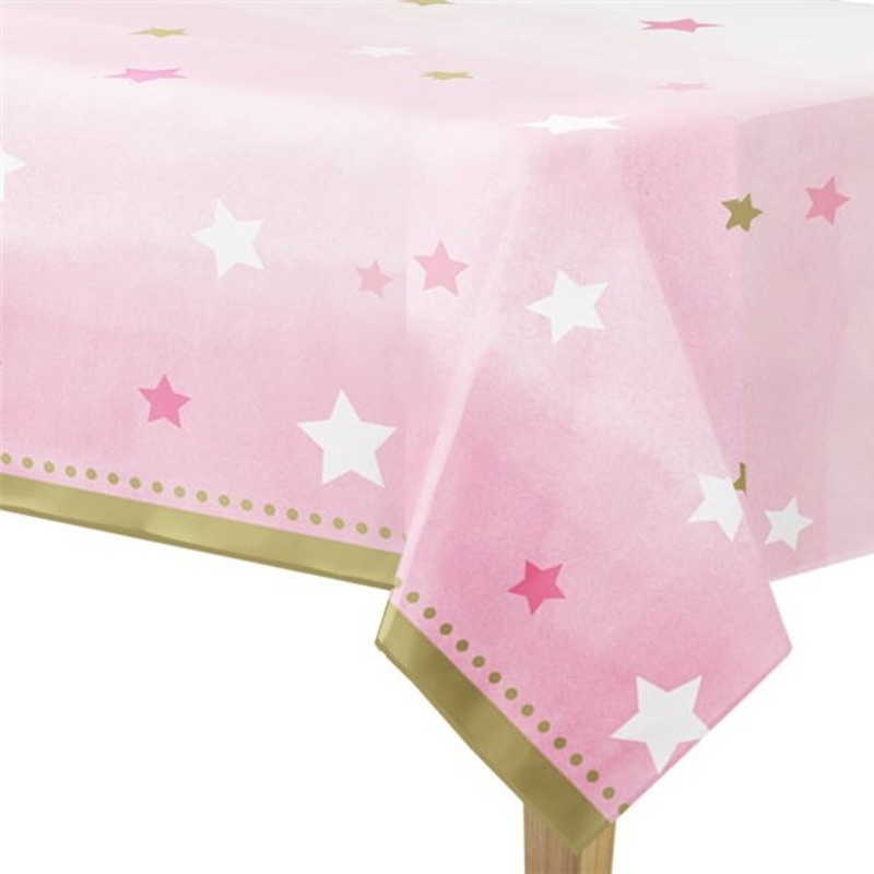 Twinkle Pink Star tablecloth 1.4 x 2.6m