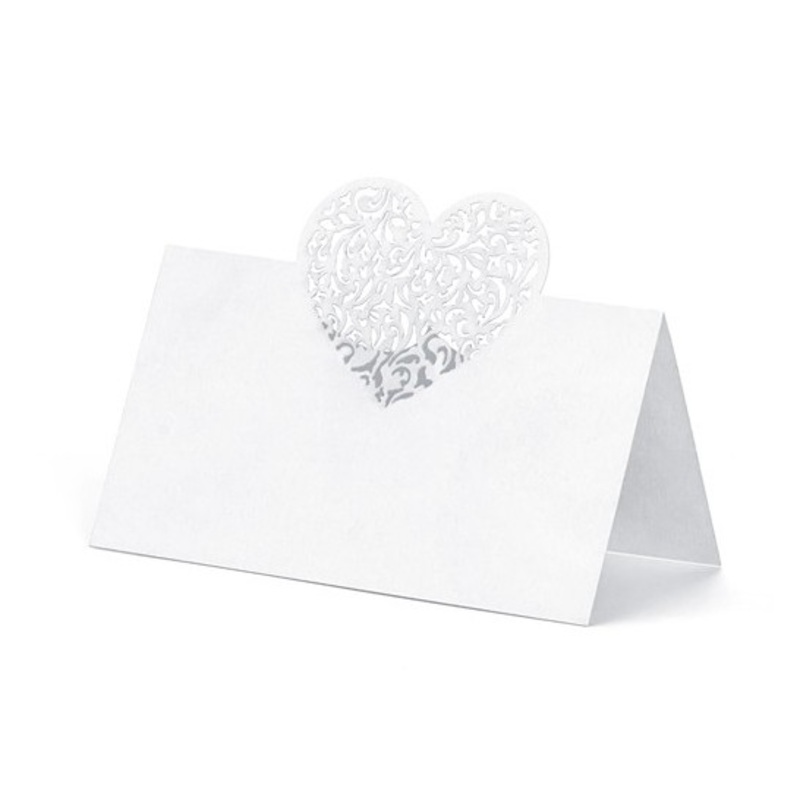 10 place cards with heart ornament 9 x 6.5cm