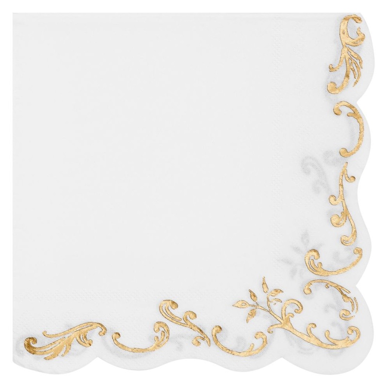 12 white napkins with gold edge 33cm
