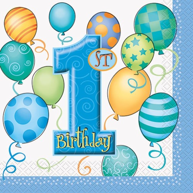 16 Blue Balloon Birthday Party napkin 33cm