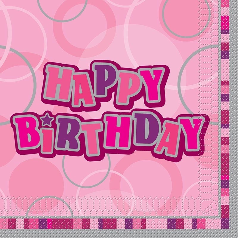 16 Happy Pink Sparkling Birthday napkin 33cm