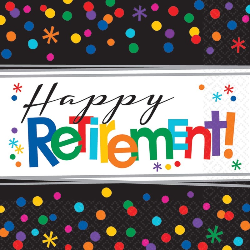 16 happy retirement napkins 33cm